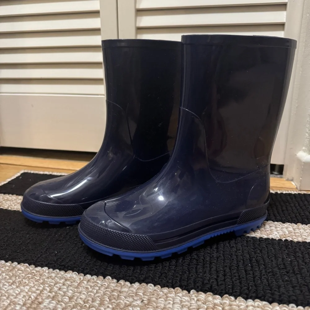 Kids Navy Blue Rain Boots with Blue Soles
